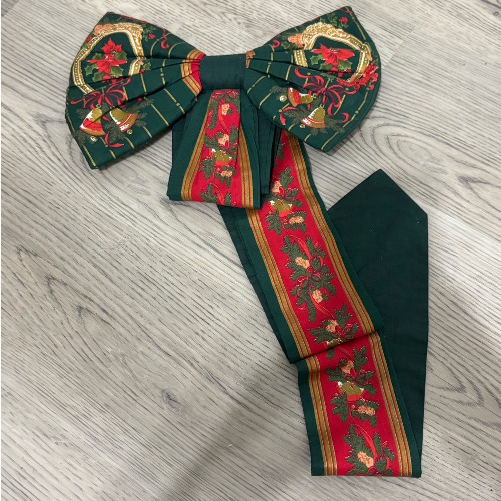 VINTAGE Large Christmas Tree Topper Bow With Holly And Berries - Handmade